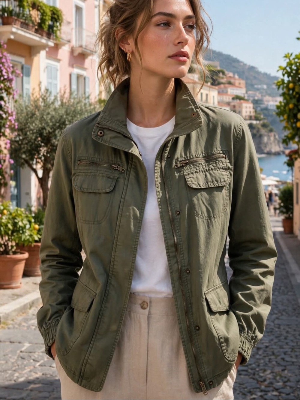 Forever 21 Olive Green Utility Jacket with Front Pockets